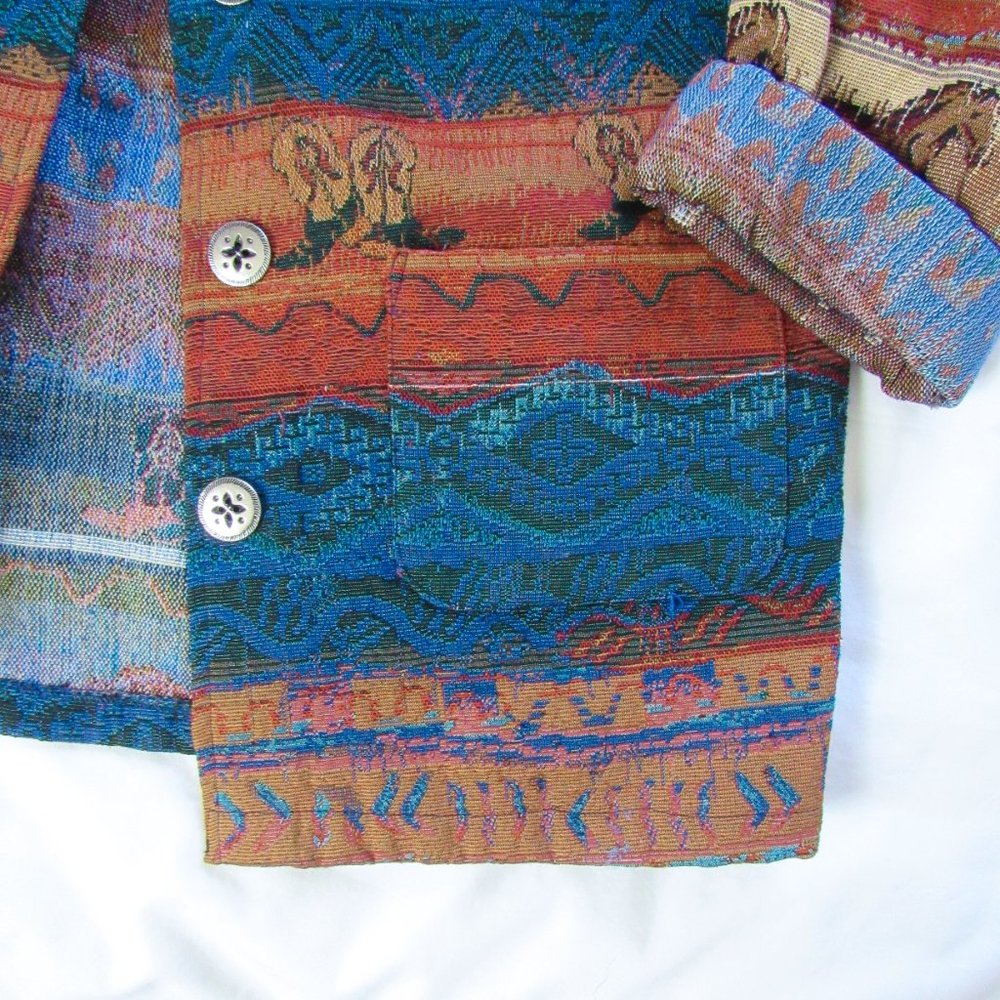 SOLFD🖤VINTAGE Western Tapestry Textile Jacket Woven Lightweight Cotton Button - Picture 4 of 9